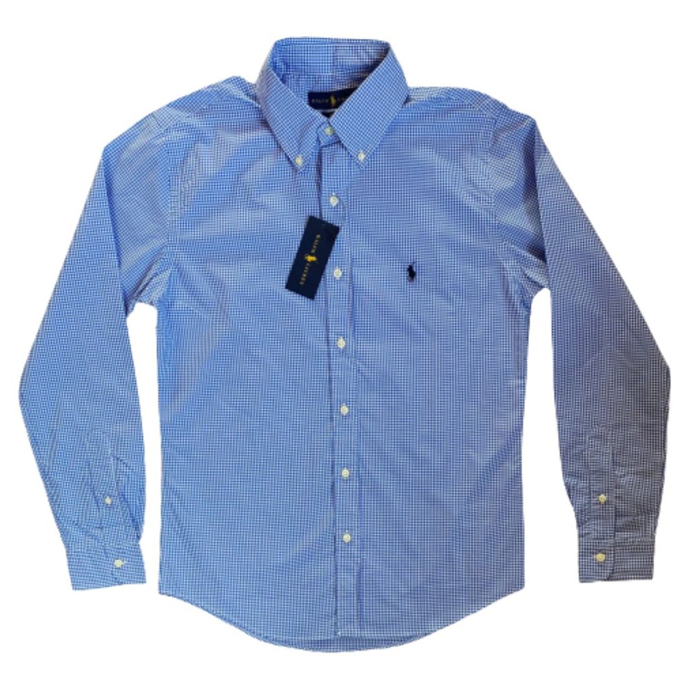 NWT Ralph Lauren Polo Men's Long Sleeve Cotton Shirts Blue Checks Size Small
